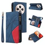 Per OPPO Reno12 F 5G Global Dual-color 9 Card Slots Zipper Wallet Custodia per telefono in pelle (blu)