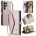 Per Samsung Galaxy S22 Ultra 5G Portafoglio Multi-Slot per Scheda Custodia in Pelle per Telefono (Oro Rosa)