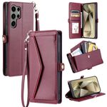 Per Samsung Galaxy S22 Ultra 5G Portafoglio Multi-Slot per Scheda Custodia in Pelle per Telefono (Rosso Vino)