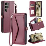 Per Samsung Galaxy S24 Ultra 5G Portafoglio Multi-Slot per Scheda Custodia in Pelle per Telefono (Rosso Vino)