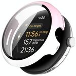 Per Google Pixel Watch 3 45mm PC + Pellicola temperata Custodia protettiva per orologio integrata (rosa + bianco)