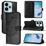 Per Redmi 13 4G Custodia in pelle con motivo a farfalla in rilievo (nero)