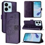 Per Redmi 13 4G Custodia in pelle con motivo a farfalla in rilievo (viola scuro)
