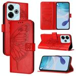 Per Redmi 13 4G Custodia in pelle con motivo a farfalla in rilievo (rosso)