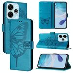 Per Redmi 13 4G Custodia in pelle con motivo a farfalla in rilievo (blu)