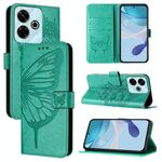 Per Redmi 13 4G Custodia in pelle con motivo a farfalla in rilievo (verde)