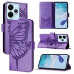 Per Redmi 13 4G Custodia in pelle con motivo a farfalla in rilievo (viola chiaro)