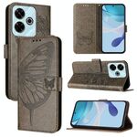 Per Redmi 13 4G Custodia in pelle con motivo a farfalla in rilievo (grigio)