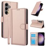 Per Samsung Galaxy S24+ 5G Custodia in pelle con slot per schede e doppio cordino, colore puro, effetto pelle (oro rosa)