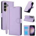 Per Samsung Galaxy S24+ 5G Custodia in pelle con slot per schede di colore puro con doppio cordino (viola)