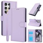 Per Samsung Galaxy S24 Ultra 5G Custodia in pelle con slot per schede di colore puro e doppio cordino (viola)