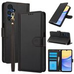 Per Samsung Galaxy S23 FE 5G Custodia in pelle con slot per schede di colore puro con doppio cordino (nero)