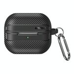 Per Samsung Galaxy Buds3 / 3 Pro Custodia protettiva per auricolari in fibra di carbonio con moschettone (nero)