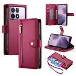 Per Redmi K70 Custodia in pelle con cerniera e nove slot per schede (rosso)