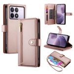 Per Redmi K70 Custodia in pelle con cerniera e nove slot per schede (rosa)
