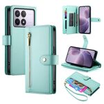 Per Redmi K70 Custodia in pelle con cerniera e nove slot per schede (verde menta)