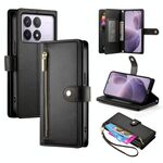 Per Redmi K70 Custodia in pelle con cerniera e nove slot per schede (nero)