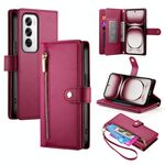 Per OPPO Reno12 Global Nine Card-slot Zipper Wallet Bag Custodia in pelle per telefono (rosso)