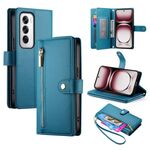 Per OPPO Reno12 Global Nine Card-slot Zipper Wallet Bag Custodia in pelle per telefono (blu)