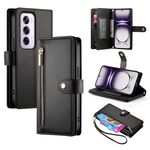 Per OPPO Reno12 Pro Global Nine Card-slot Zipper Wallet Bag Custodia in pelle per telefono (nero)
