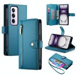 Per OPPO Reno12 Pro Global Nine Card-slot Zipper Wallet Bag Custodia in pelle per telefono (blu)