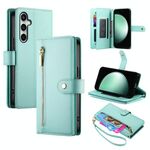Per Samsung Galaxy S24 FE 5G Custodia in pelle con cerniera e nove slot per schede (verde menta)