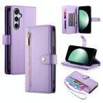 Per Samsung Galaxy S24 FE 5G Custodia in pelle con cerniera e nove slot per schede (viola)