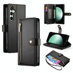 Per Samsung Galaxy S24 FE 5G Custodia in pelle con cerniera e nove slot per schede (nero)