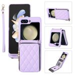 Per Samsung Galaxy Z Flip6 Custodia in pelle con cerniera completa rhombica (viola)