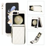 Per Samsung Galaxy Z Flip6 Custodia per telefono in pelle con cerniera completa rhombica (bianca)