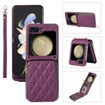 Per Samsung Galaxy Z Flip6 Custodia per telefono in pelle con cerniera completa rhombica (viola scuro)