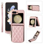 Per Samsung Galaxy Z Flip6 Custodia per telefono in pelle con cerniera completa rhombica (oro rosa)