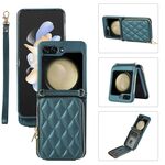 Per Samsung Galaxy Z Flip6 Custodia per telefono in pelle con cerniera completa rhombica (verde)