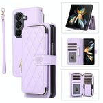 Per Samsung Galaxy Z Fold6 Custodia per telefono in pelle con cerniera completa rhombica (viola)