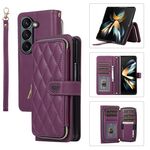 Per Samsung Galaxy Z Fold6 Custodia per telefono in pelle con cerniera completa rhombica (viola scuro)
