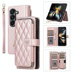 Per Samsung Galaxy Z Fold6 Custodia per telefono in pelle con cerniera completa rhombica (oro rosa)