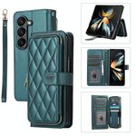 Per Samsung Galaxy Z Fold6 Custodia per telefono in pelle con cerniera completa rhombica (verde)