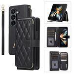 Per Samsung Galaxy Z Fold6 Custodia per telefono in pelle con cerniera completa rhombica (nero)
