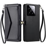 Per Xiaomi 14 Portafoglio Multi-Slot per Carta Custodia per Telefono in Pelle con Laccetto (Nero)