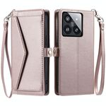 Per Xiaomi 14 Pro Portafoglio Multi-Slot per Carta Custodia per Telefono in Pelle con Lanyard (Oro Rosa)
