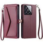 Per Xiaomi 14 Pro Portafoglio Multi-Slot per Carta Custodia in Pelle per Telefono con Lanyard (Rosso Vino)
