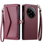 Per Xiaomi 14 Ultra 5G Portafoglio Multi-Slot per Scheda Custodia in Pelle per Telefono con Lanyard (Rosso Vino)