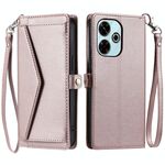 Per Redmi 13 4G Portafoglio Multi-Slot per Scheda Custodia in Pelle per Telefono con Lanyard (Oro Rosa)