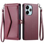 Per Redmi 13 4G Portafoglio Multi-Slot per Scheda Custodia in Pelle per Telefono con Lanyard (Rosso Vino)
