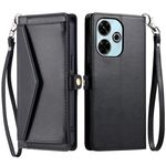 Per Redmi 13 4G Portafoglio Multi-Slot per Scheda Custodia in Pelle per Telefono con Laccetto (Nero)