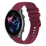 Per Amazfit Watch Sport 3 Cinturino in silicone ondulato punteggiato cucito da 22 mm (rosso vino)