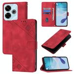 Per Redmi 13 4G Custodia in pelle goffrata effetto pelle (rosso)