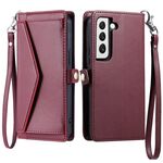 Per Samsung Galaxy S22 5G Portafoglio Multi-Slot per Scheda Custodia in Pelle per Telefono con Laccetto (Rosso Vino)