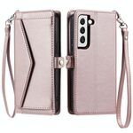 Per Samsung Galaxy S22+ 5G Portafoglio Multi-Slot per Scheda Custodia in Pelle per Telefono con Lanyard (Oro Rosa)