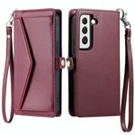 Per Samsung Galaxy S22+ 5G Portafoglio Multi-Slot per Scheda Custodia in Pelle per Telefono con Lanyard (Rosso Vino)